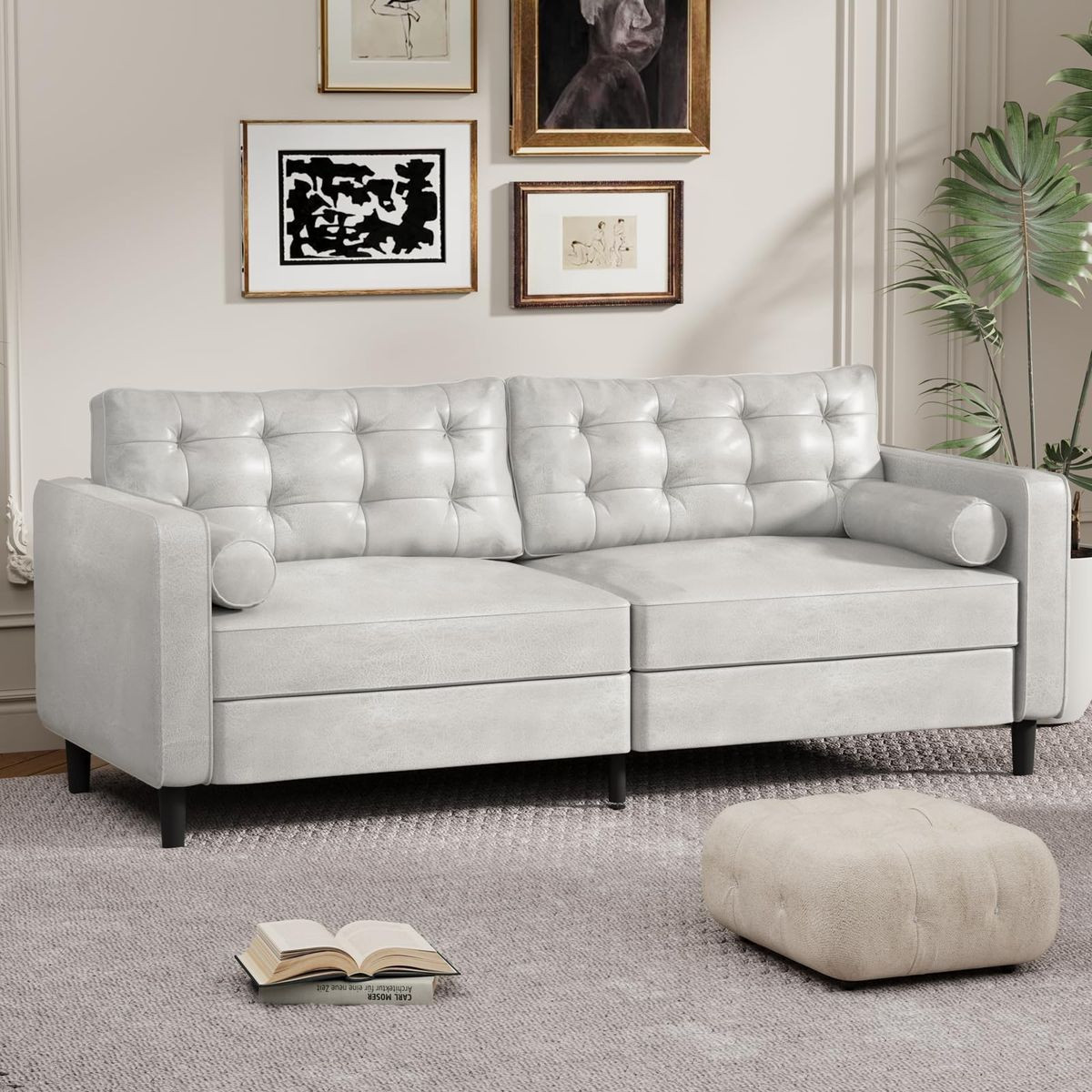 3-Seater 84.2” Mid-Century Sofa Couch with Pillows product image