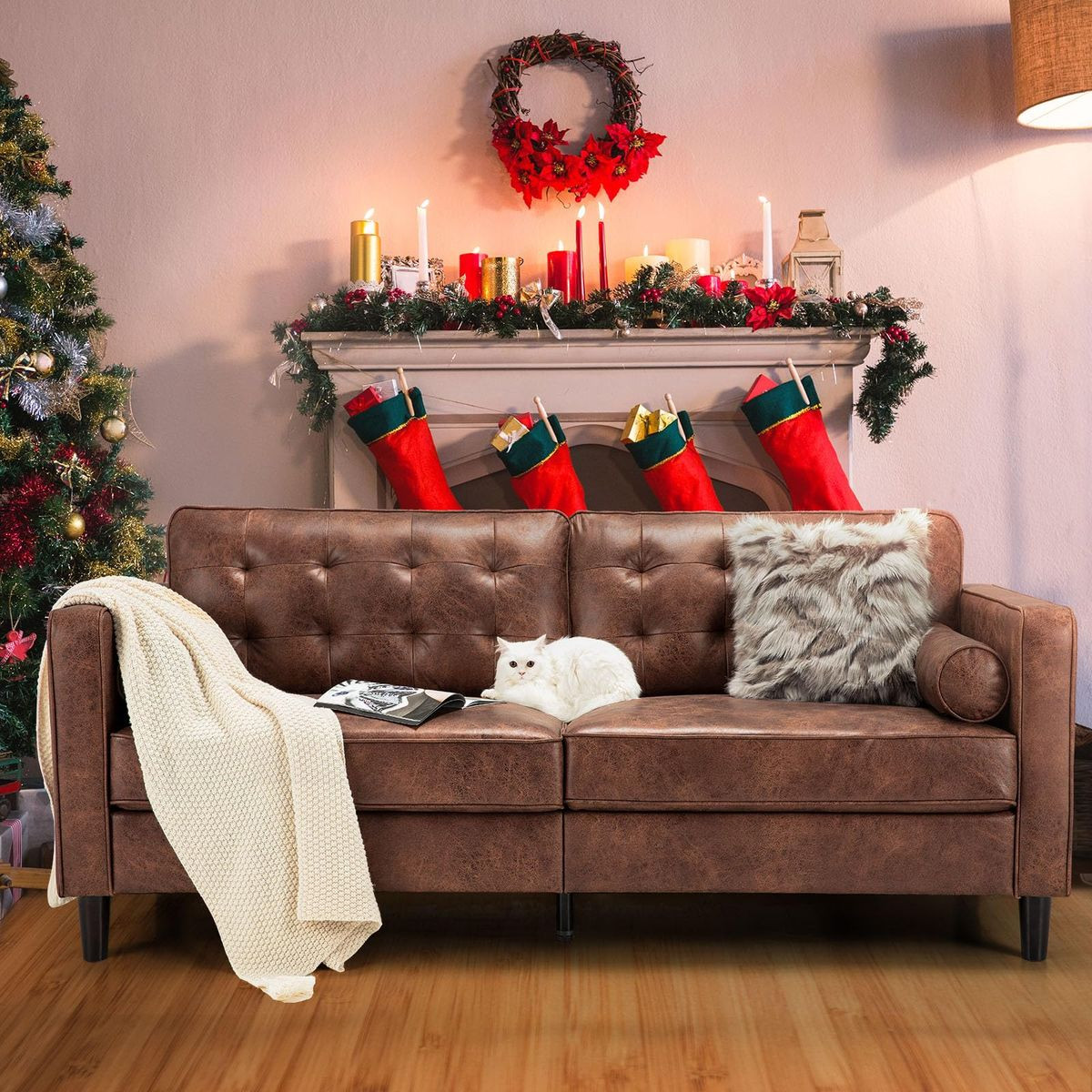 3-Seater 84.2” Mid-Century Sofa Couch with Pillows product image