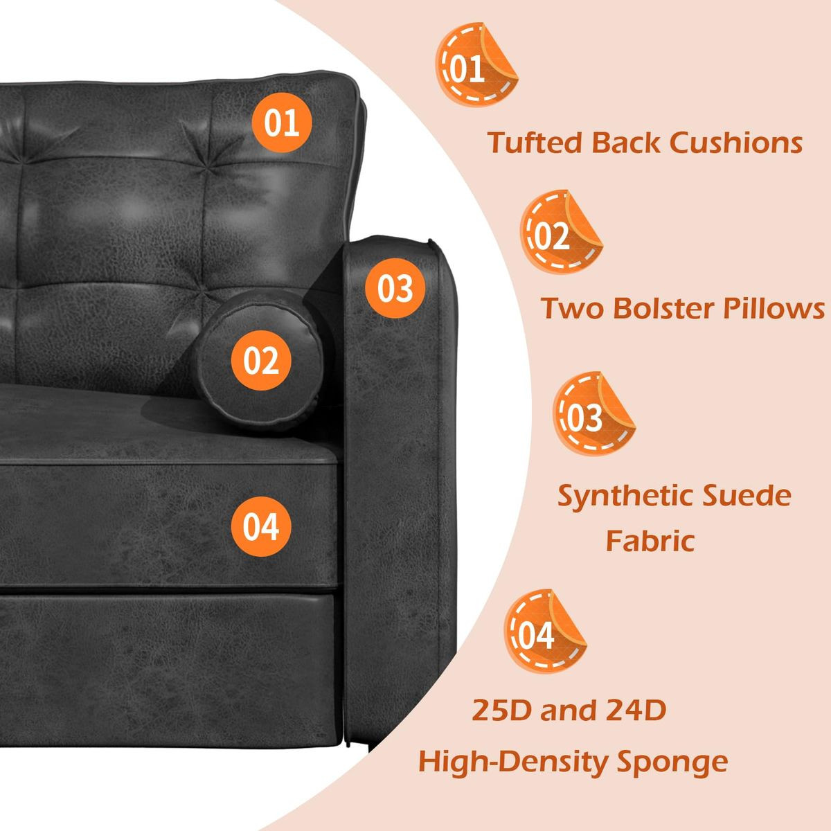 3-Seater 84.2” Mid-Century Sofa Couch with Pillows product image
