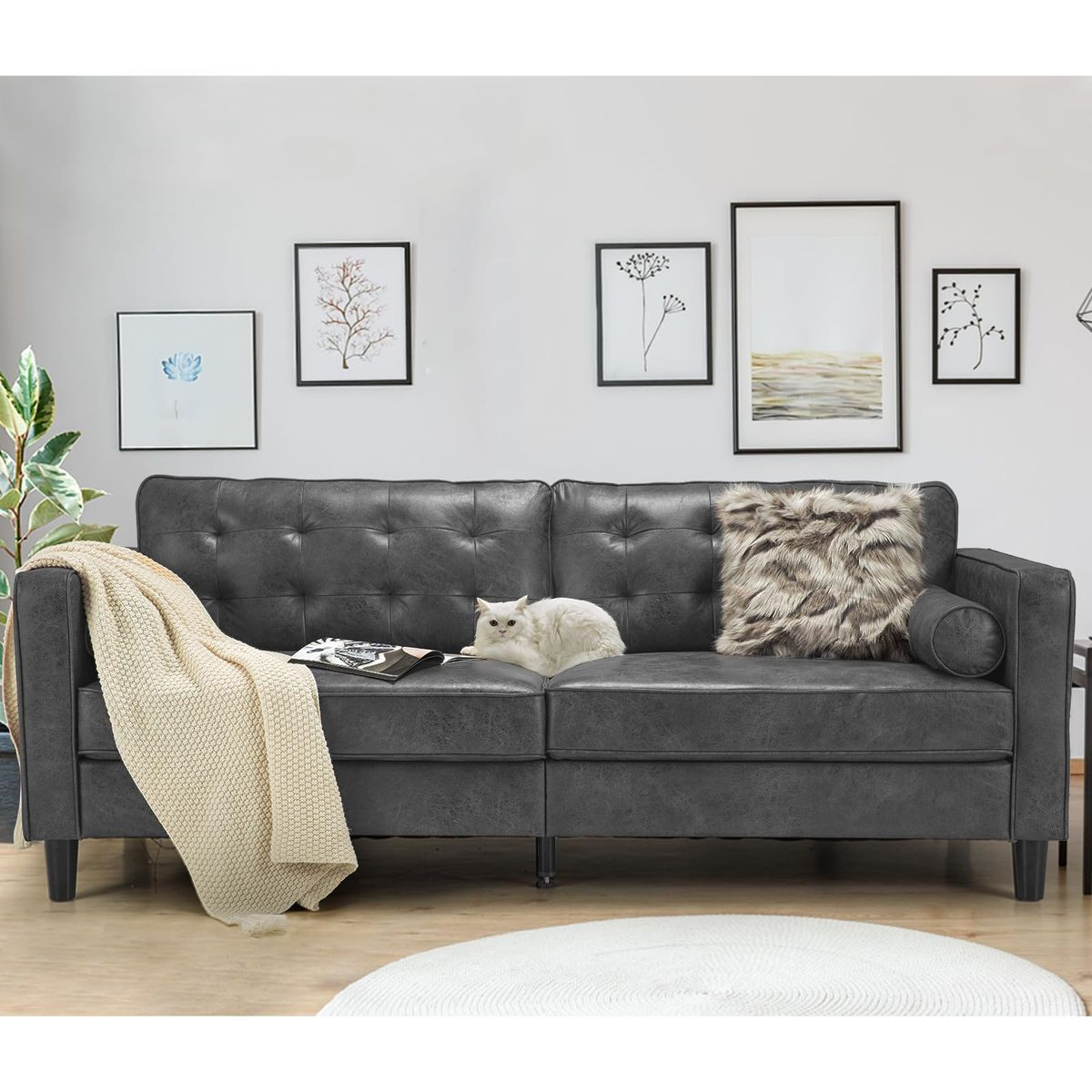 3-Seater 84.2” Mid-Century Sofa Couch with Pillows product image