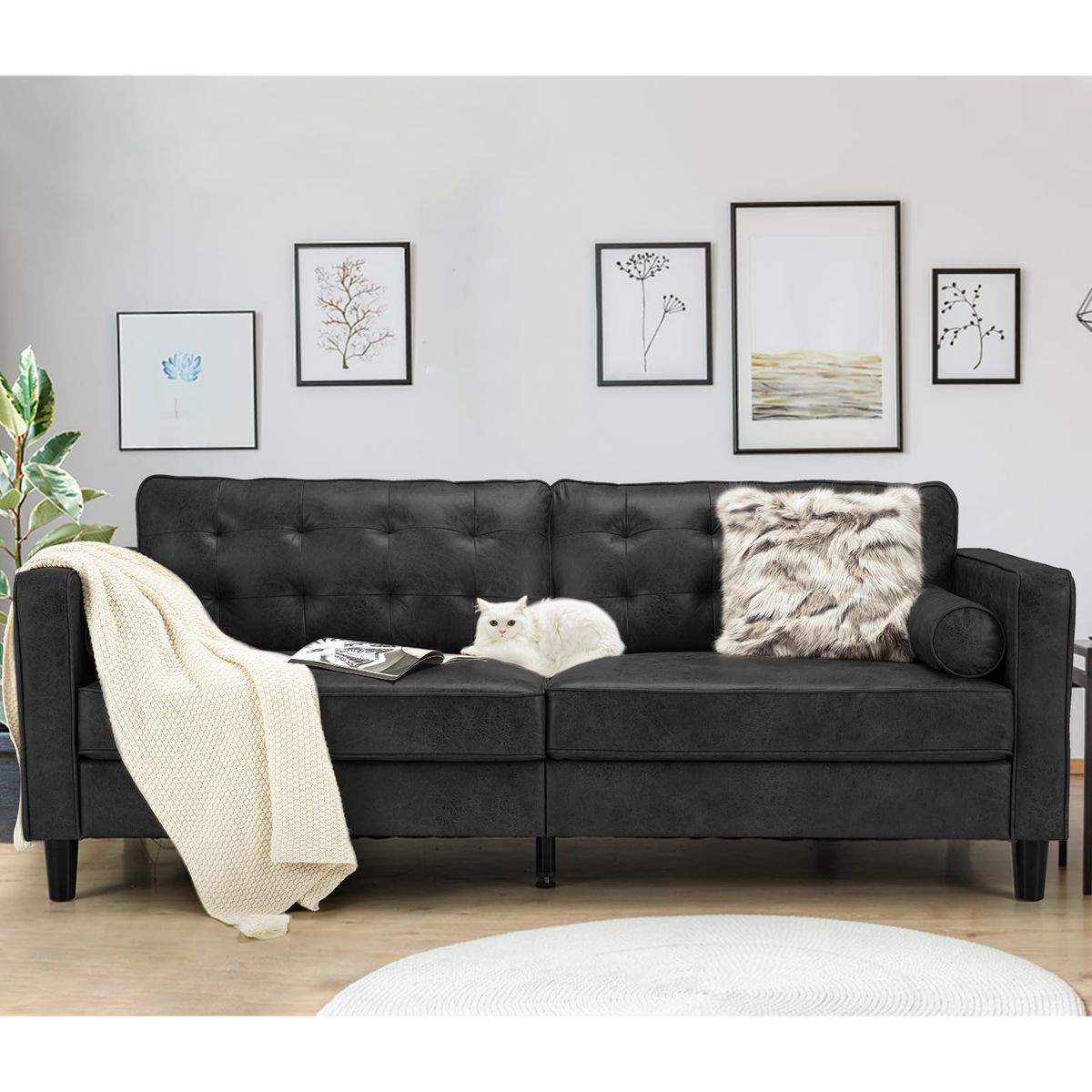 3-Seater 84.2” Mid-Century Sofa Couch with Pillows product image