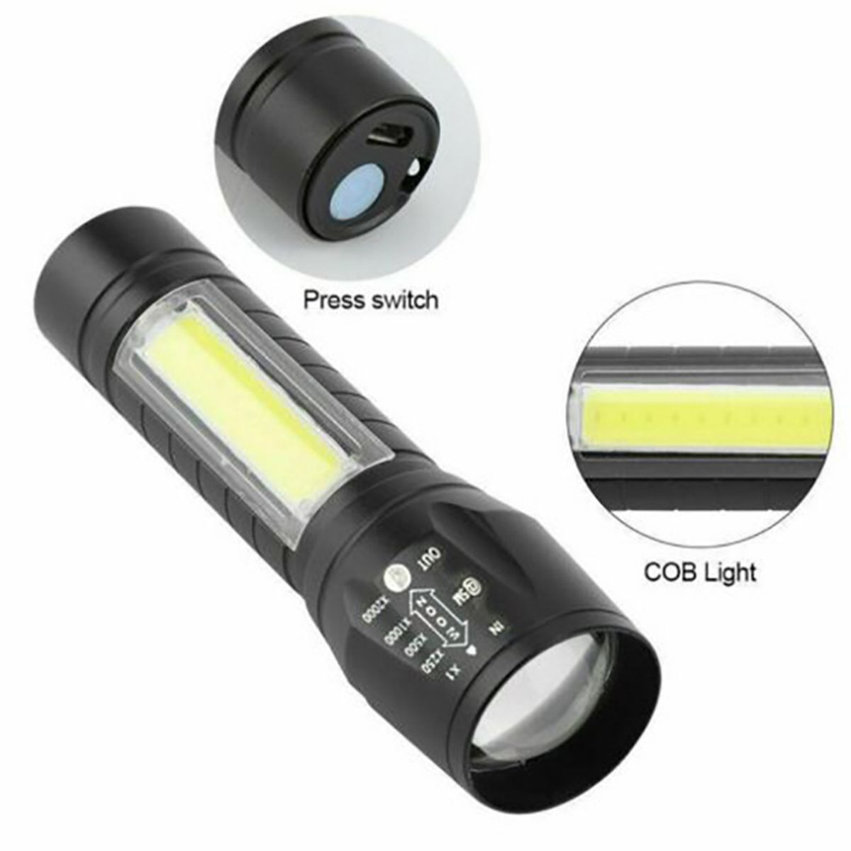 Mini Zoomable USB Rechargeable LED Flashlight (4-Pack) product image