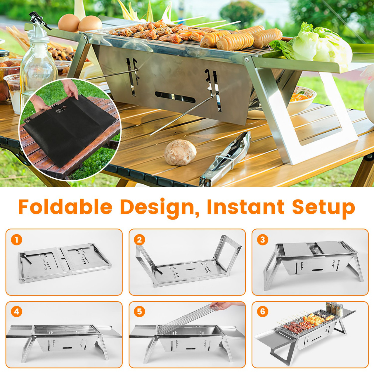 3‑in‑1 Portable Charcoal Grill product image