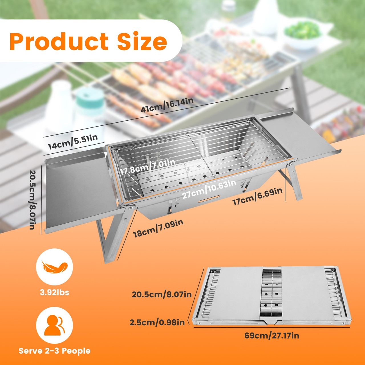 3‑in‑1 Portable Charcoal Grill product image