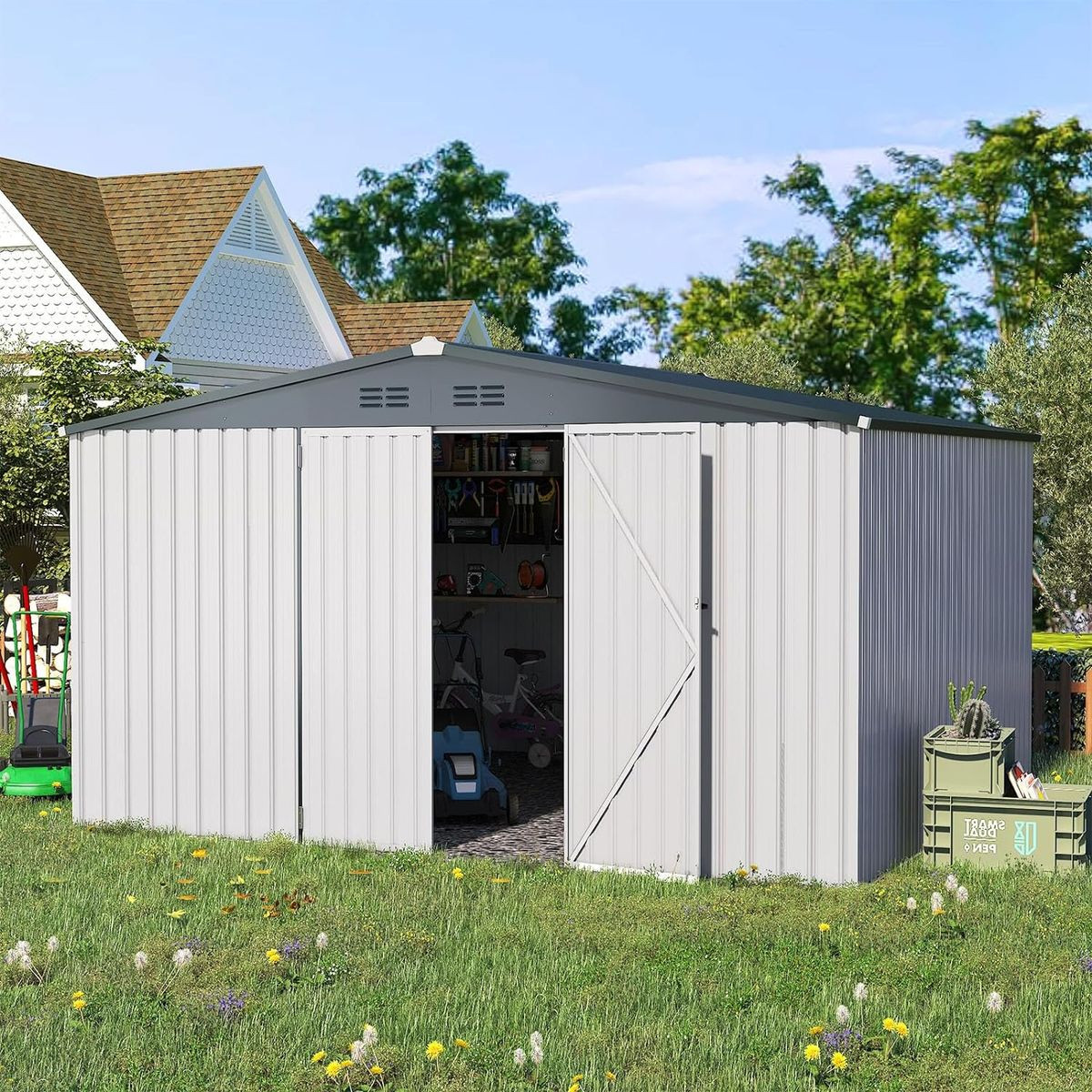 12' x 10' Metal Storage Shed for Outdoor and Lockable Doors product image