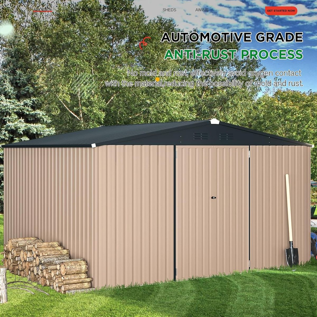 12' x 10' Metal Storage Shed for Outdoor and Lockable Doors product image