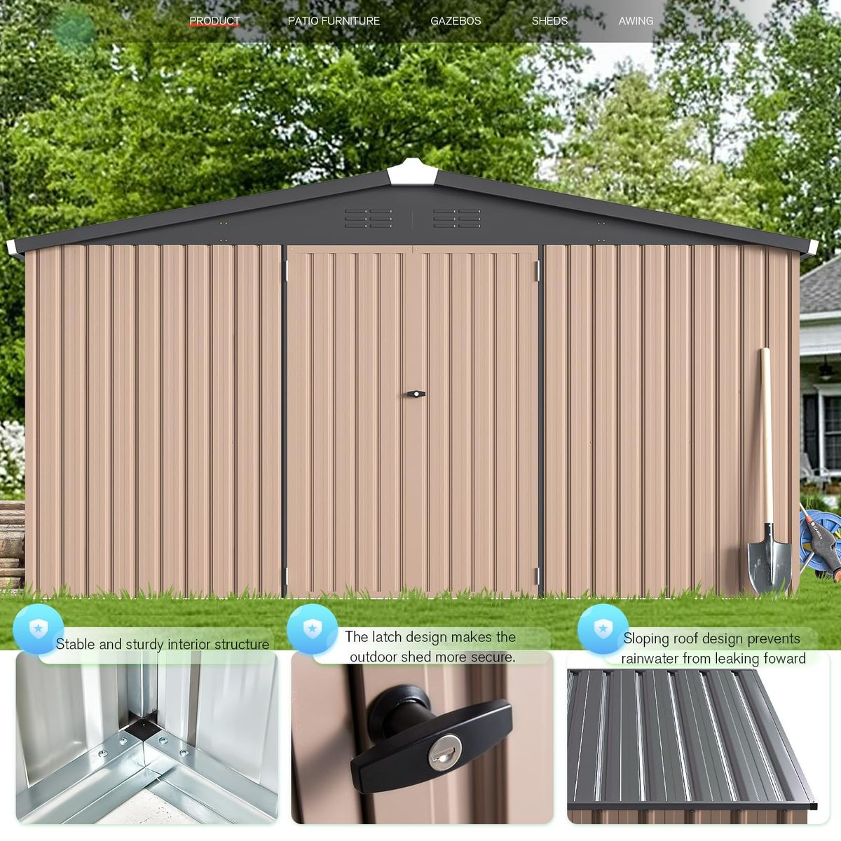12' x 12' Outdoor Storage Shed with Lockable Doors product image