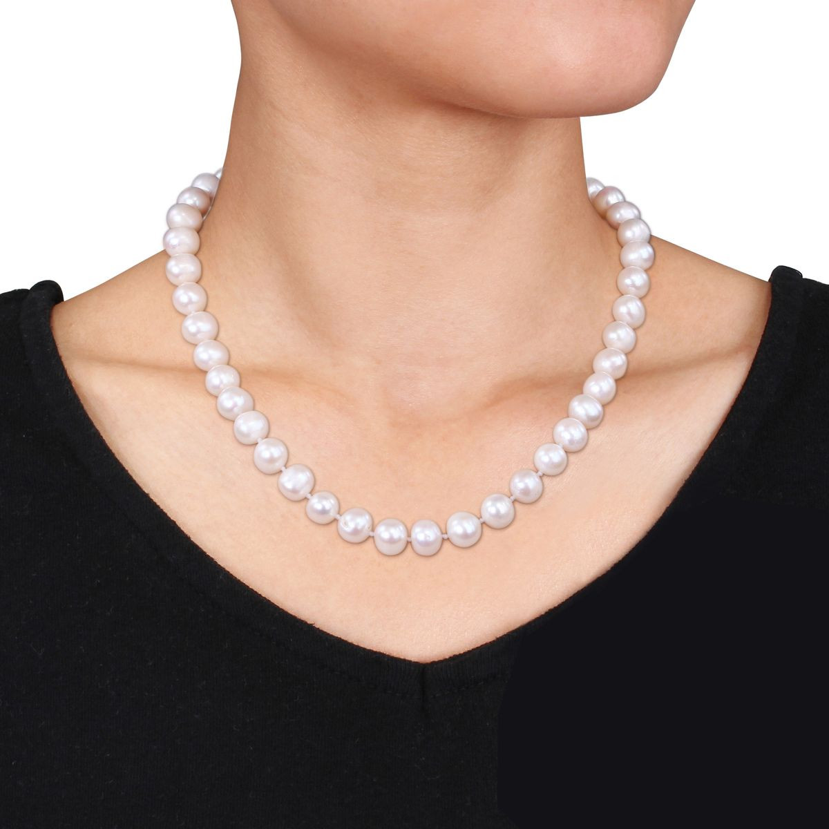  2-Piece Set 8-10mm Cultured Freshwater Pearl Strand Necklace and Stud Earrings product image