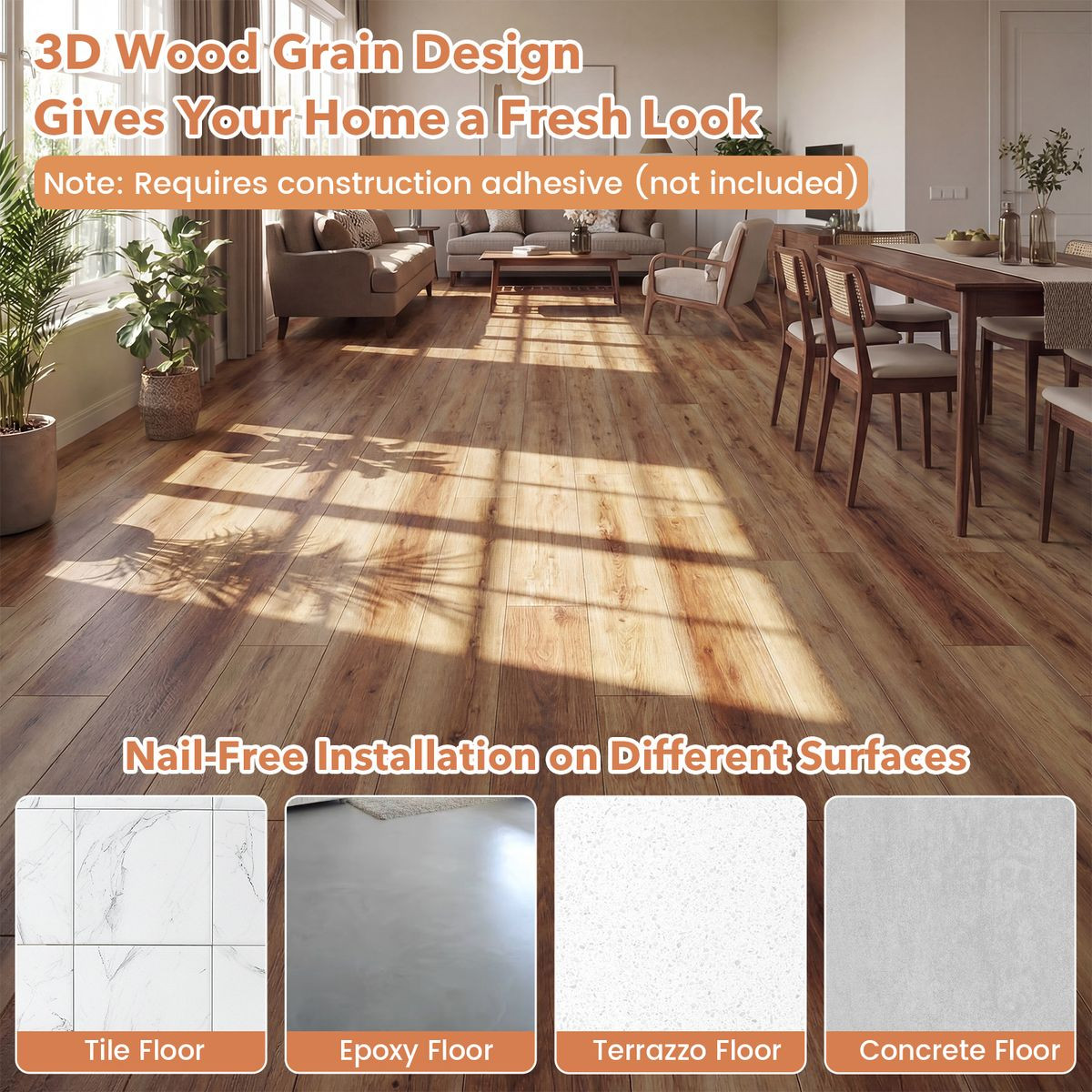 Waterproof Vinyl Floor Tiles (24 or 48-Pack) product image