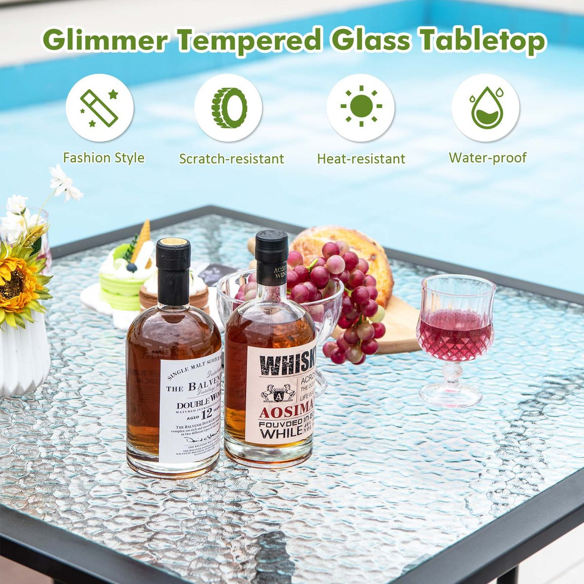 35'' Patio Dining Table with Tempered Glass Top product image