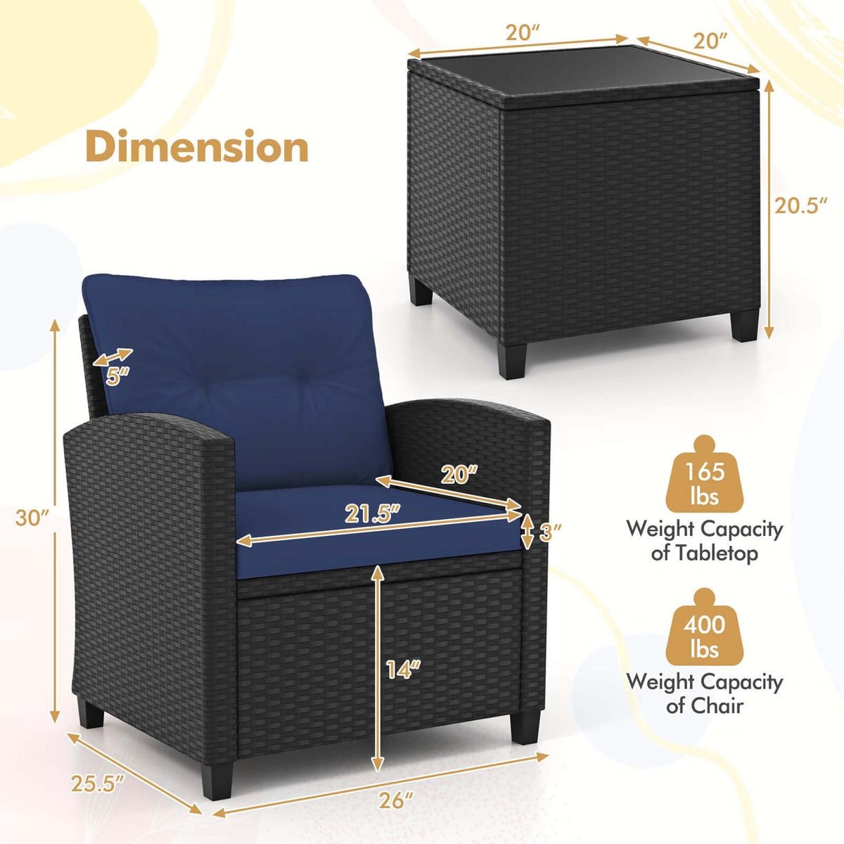 Black Rattan Patio Furniture Set (3 Pieces) product image