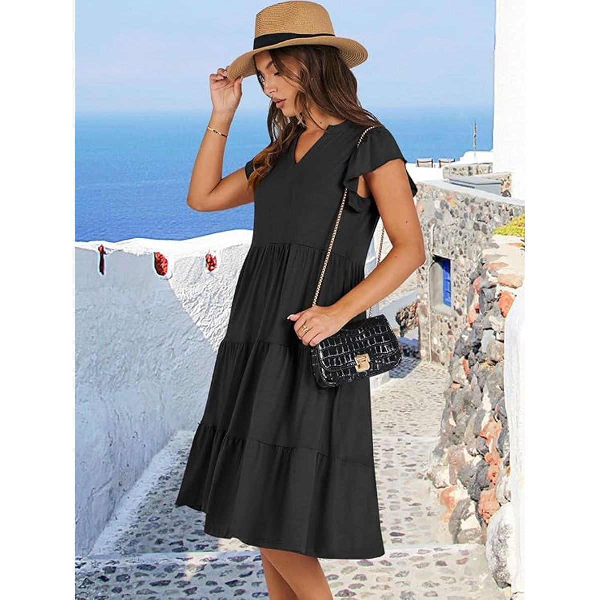Women's Summer Ruffle Sleeve V-Neck Midi Dress product image