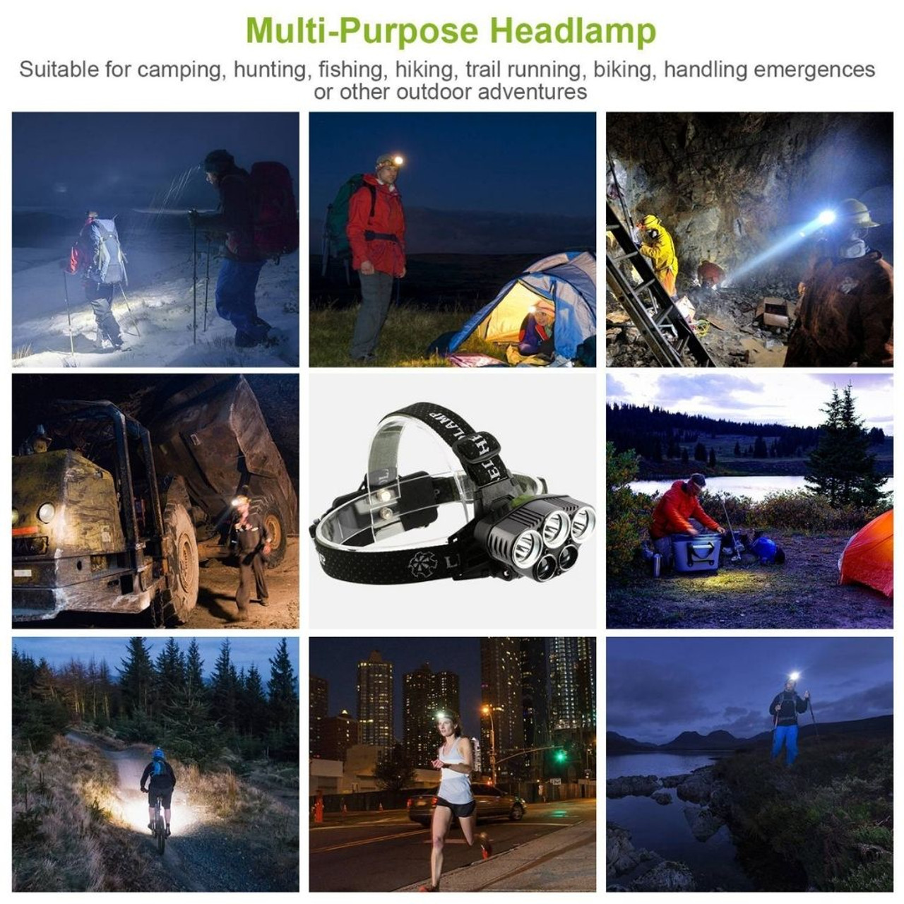 20,000-Lumen Headlamp with 5 LED Bulbs & Rechargeable Batteries product image