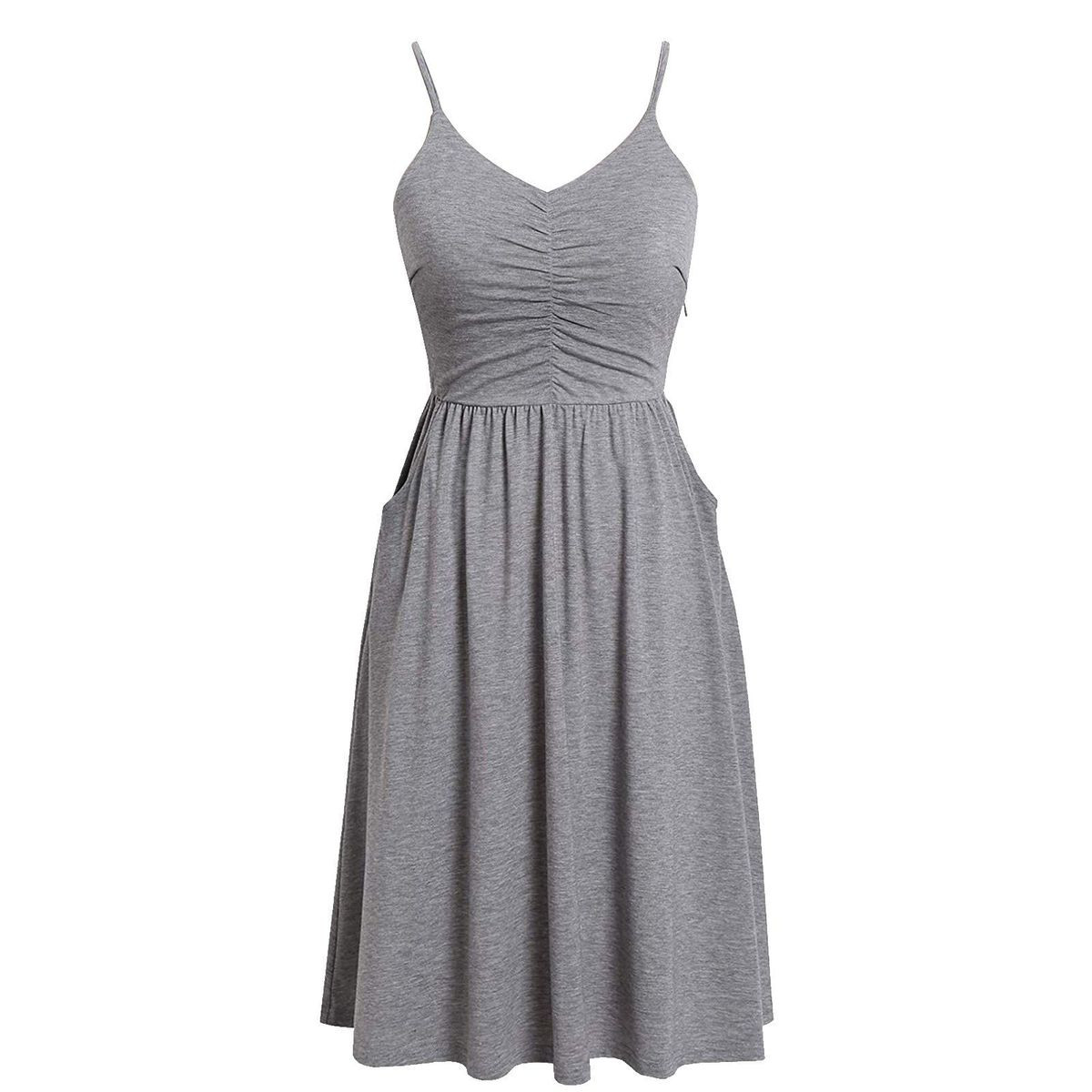 Women's V Neck Ruched Spaghetti Strap Midi Dress product image