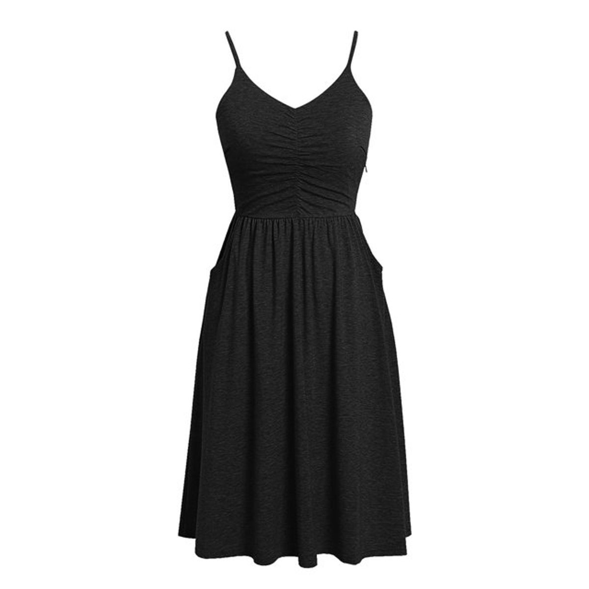 Women's V Neck Ruched Spaghetti Strap Midi Dress product image