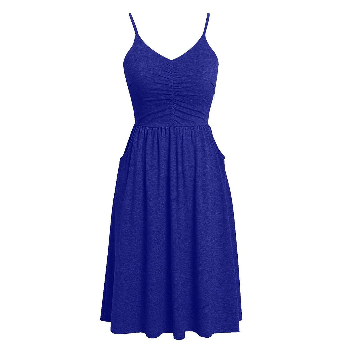 Women's V Neck Ruched Spaghetti Strap Midi Dress product image