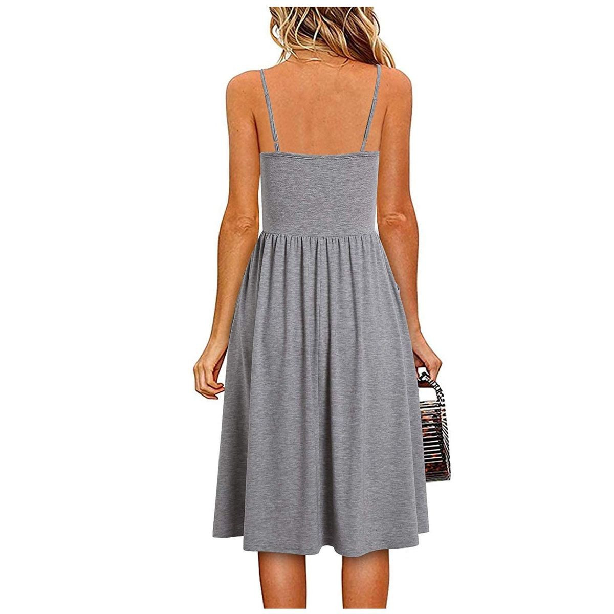 Women's V Neck Ruched Spaghetti Strap Midi Dress product image