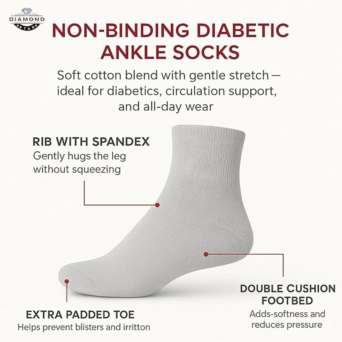 Cotton Non-Binding Diabetic & Circulatory Quarter Socks (12-Pairs) product image
