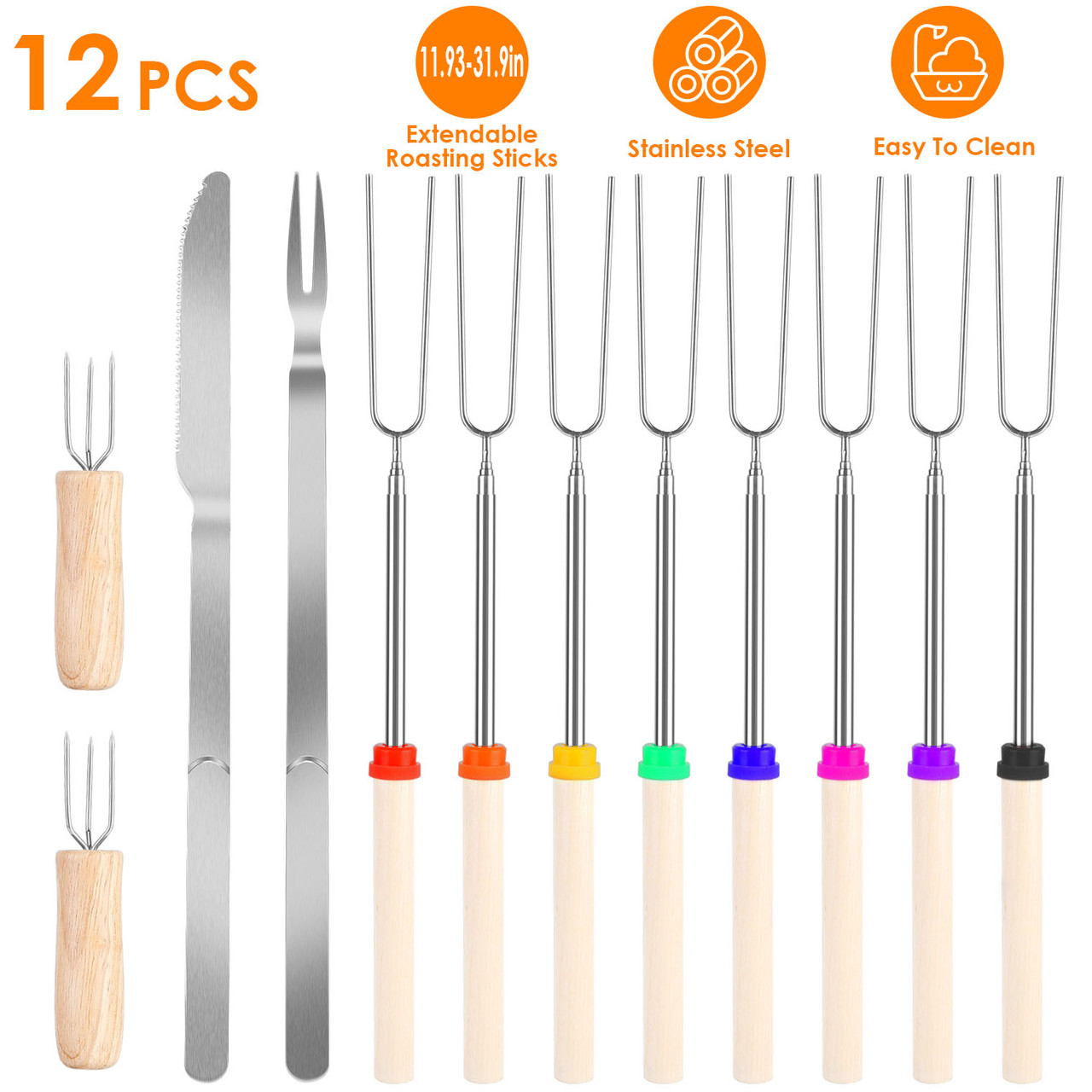 LakeForest® Stainless Steel Roasting Sticks Set with Bonus Utensils product image