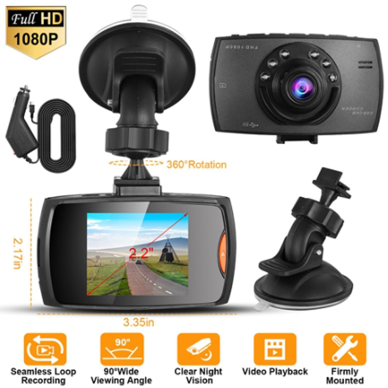 1080p Car DVR Dash Camera with Loop Recording & Night Vision product image