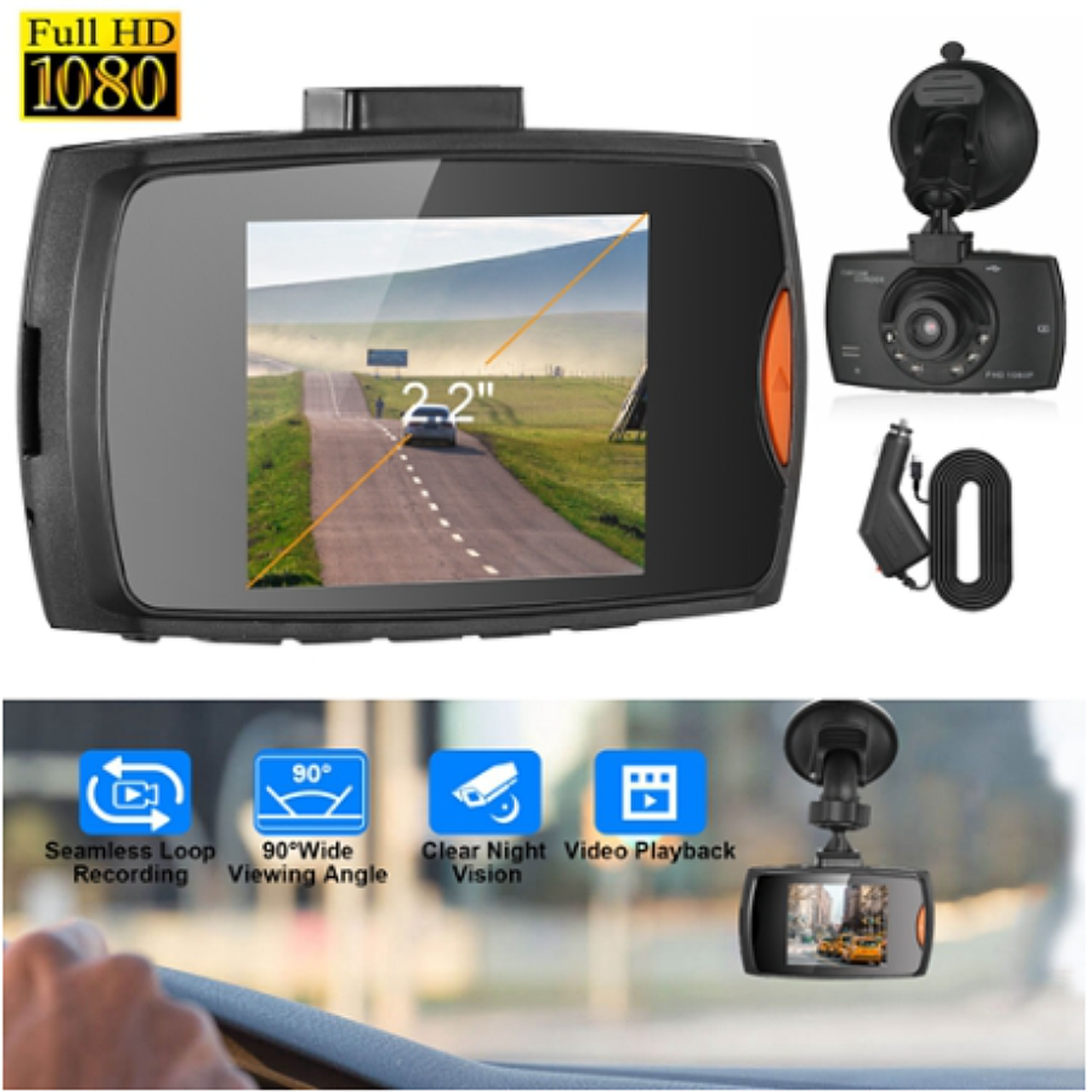 1080p Car DVR Dash Camera with Loop Recording & Night Vision product image