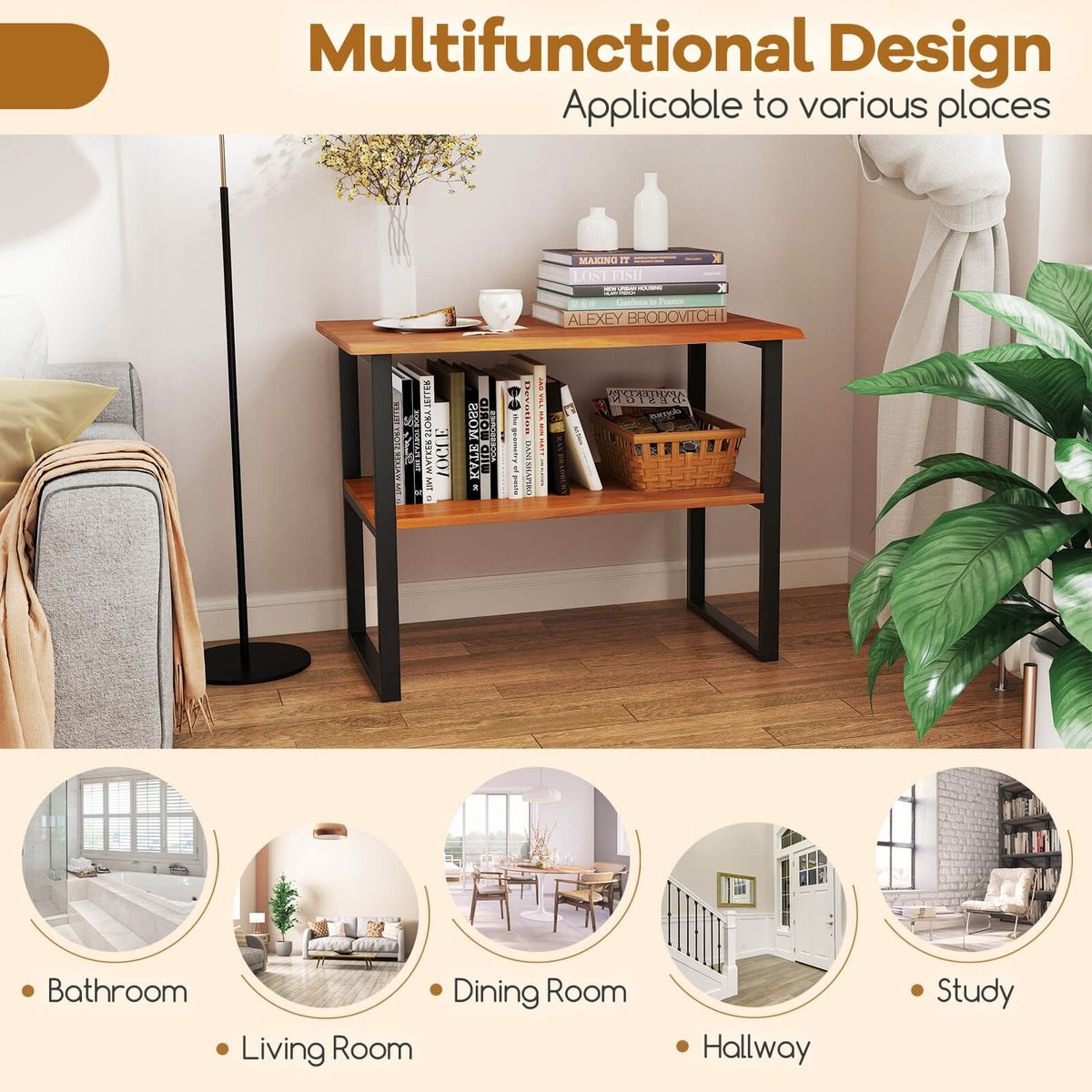 2-Tier Teak Bathroom Storage Shelves product image
