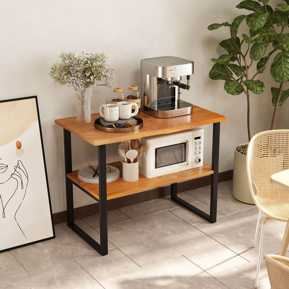 2-Tier Teak Bathroom Storage Shelves product image