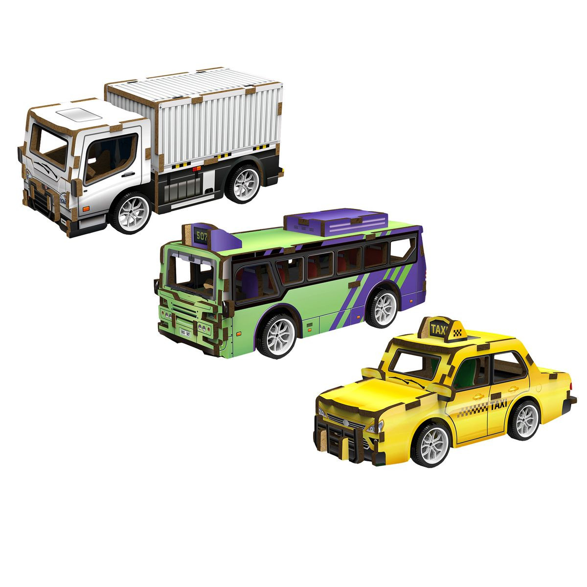 DIY 3D Movable Wooden Puzzles Vehicles Toy (3-Pack) product image