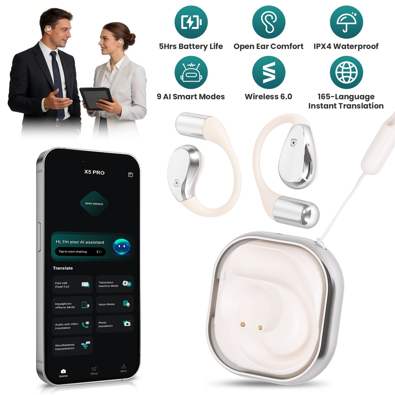 Wireless Open-Ear AI Translation Earbuds product image