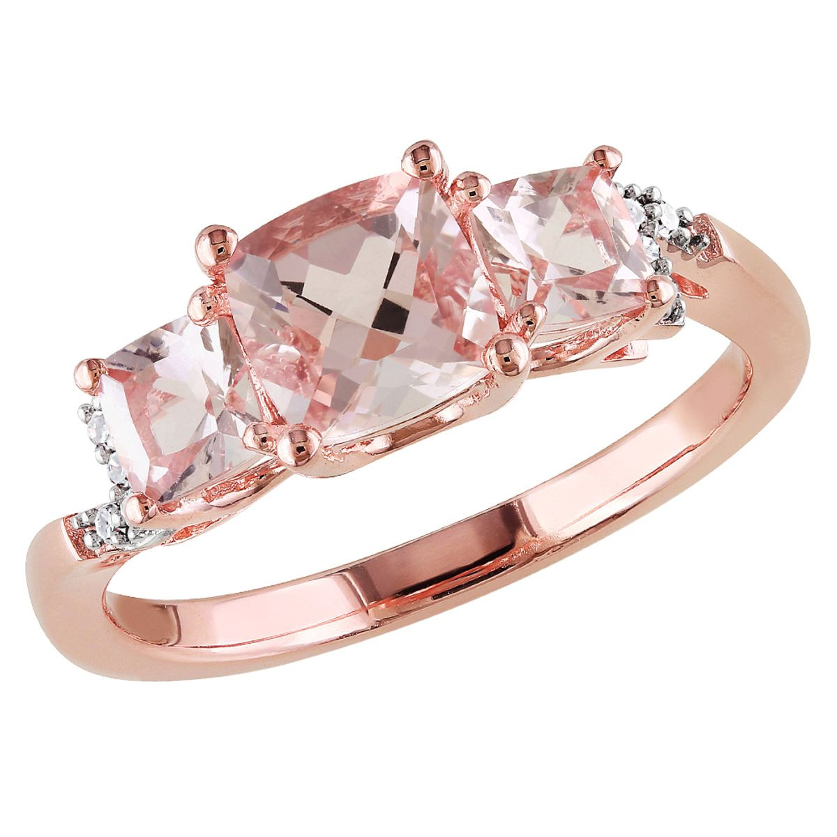 1.40 Carat (ctw) Morganite Three Stone Ring with Diamonds in Rose Plated Sterling Silver product image