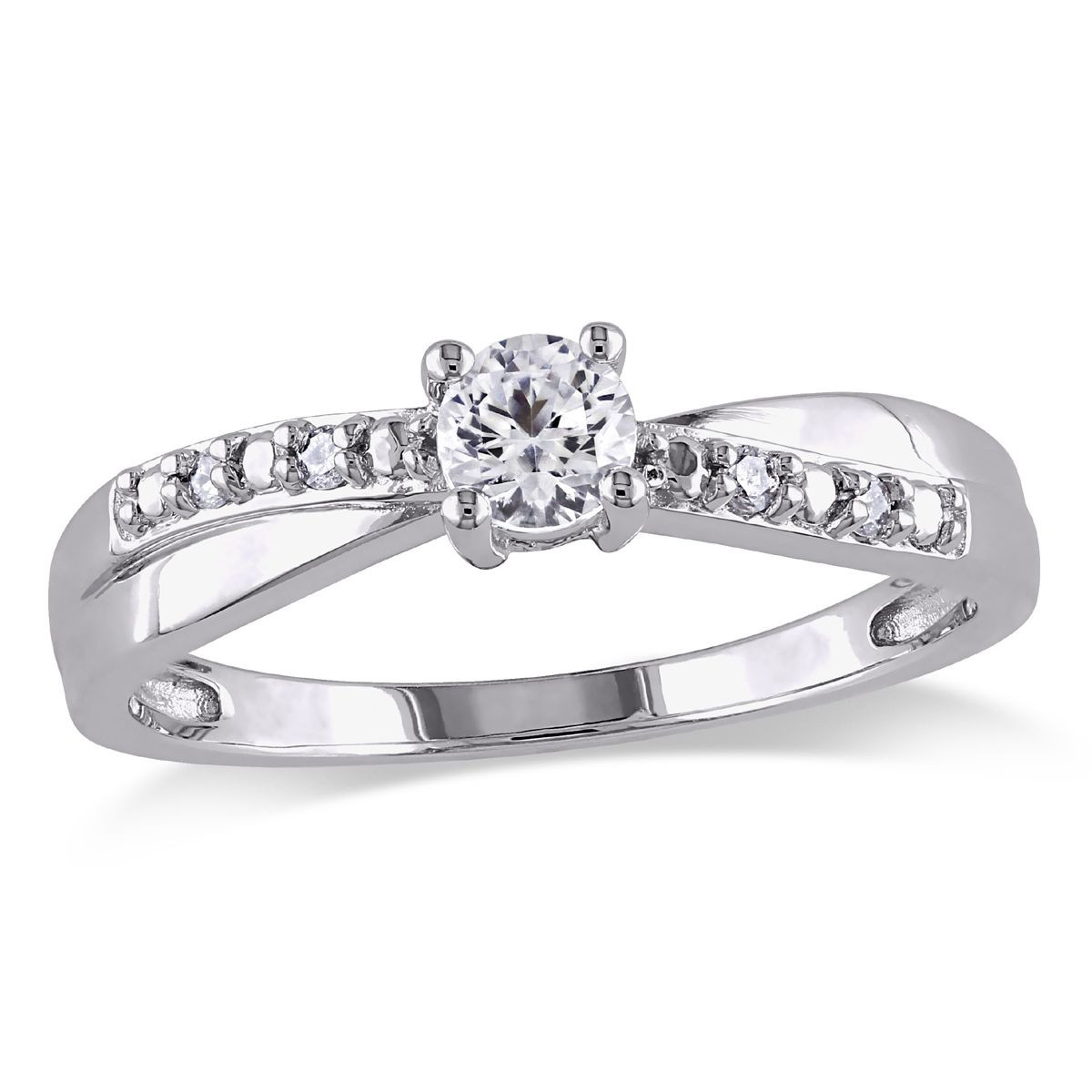1/3 Carat (ctw) Lab-Created White Sapphire Ring with Diamonds in Sterling Silver product image