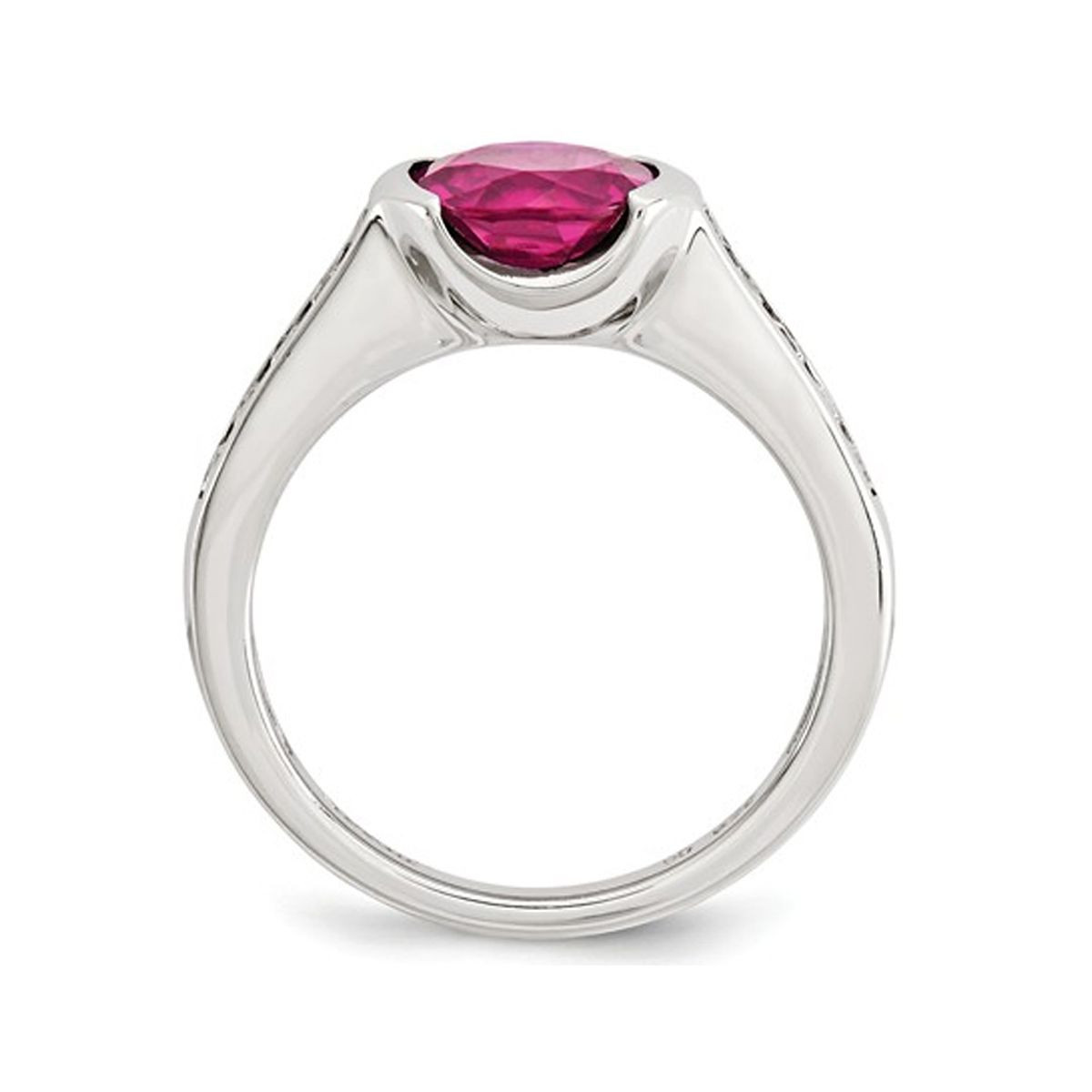 Lab Created Bezel Set Solitaire Ruby Ring in Sterling Silver product image
