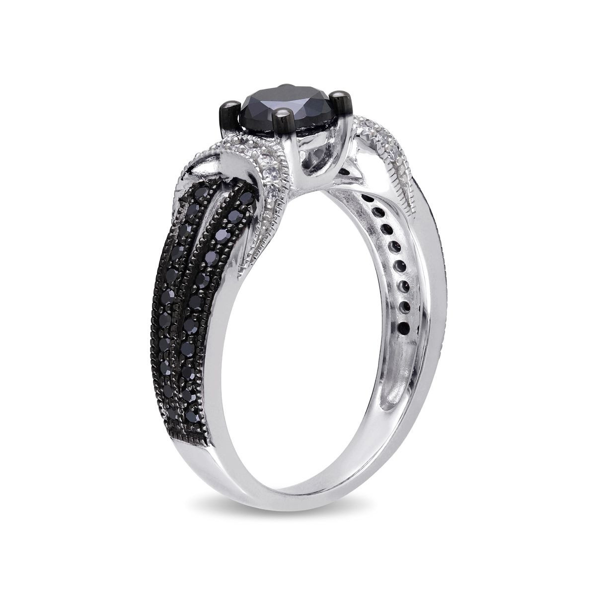 1.00 Carat (ctw) Black and White Diamond Engagement Ring in Sterling Silver product image