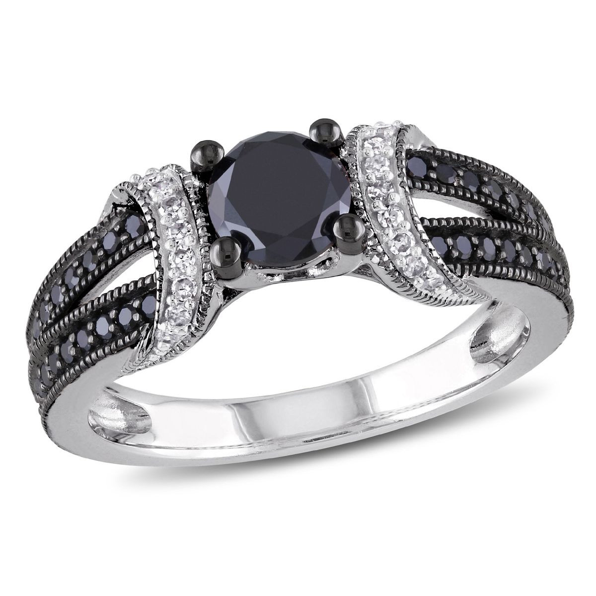 1.00 Carat (ctw) Black and White Diamond Engagement Ring in Sterling Silver product image
