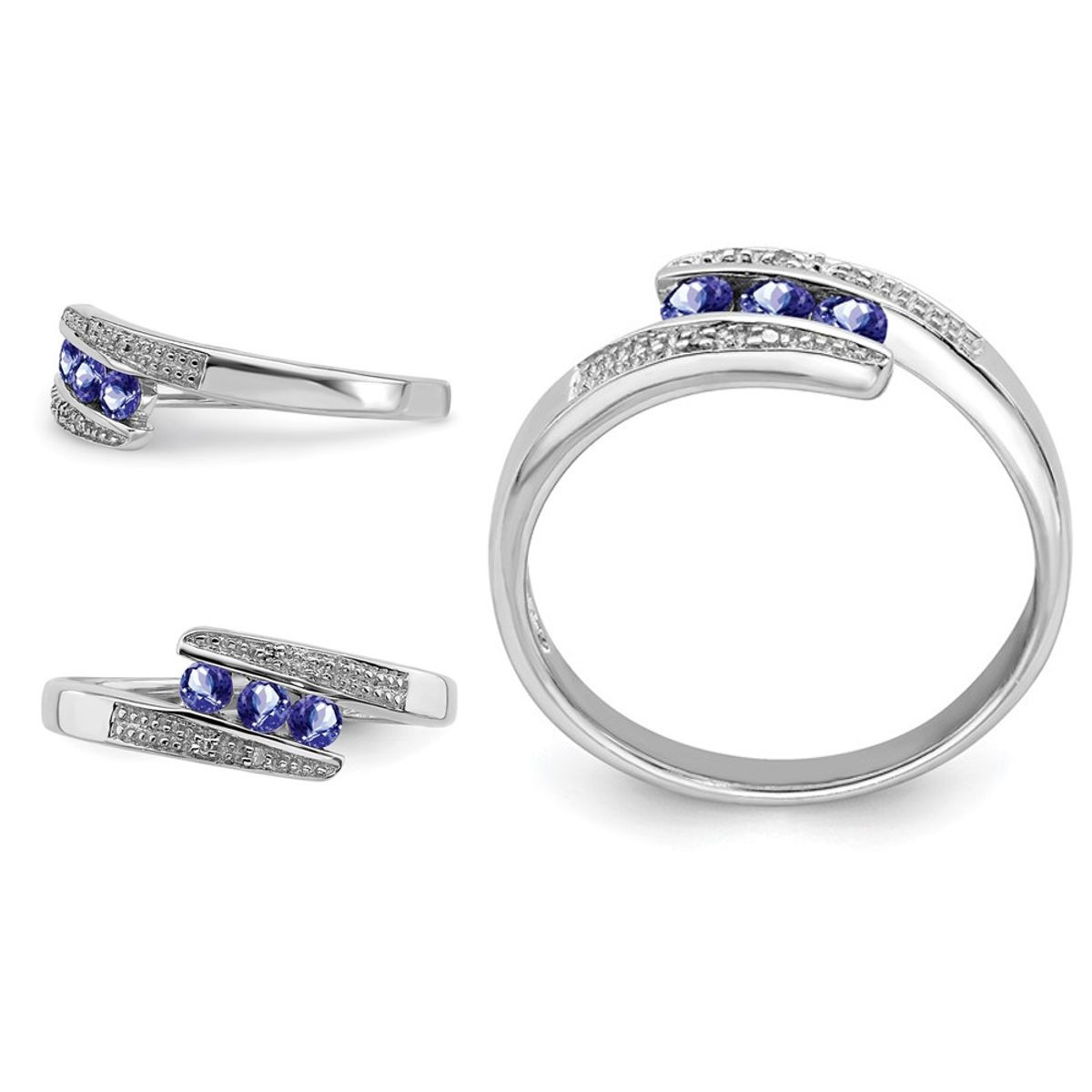 1/5 Carat (ctw) Three Stone Tanzanite Ring Band in Sterling Silver product image