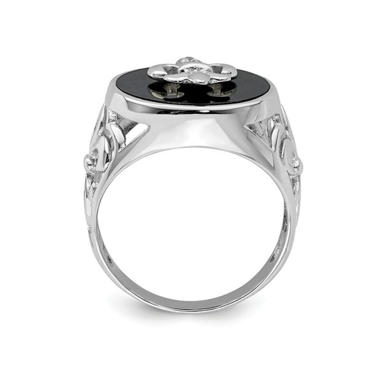 Men's Fleur De Lis Cubic Zirconia (CZ) and Black Onyx Ring in Sterling Silver product image