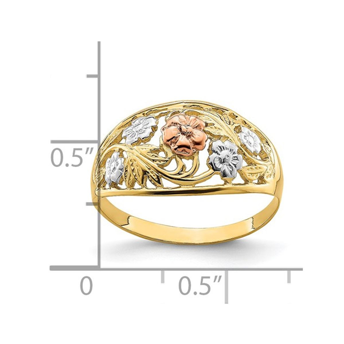 Ladies 14K Yellow Two Tone Flower Gold Ring product image