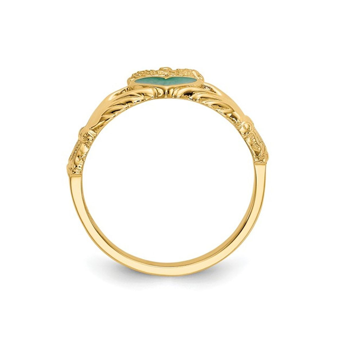 Ladies Claddagh Ring in Polished 14K Yellow Gold with Green Enamel product image