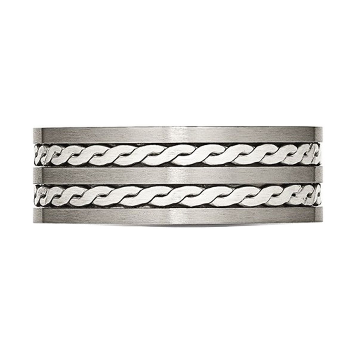 8mm Sterling Silver Braided Inlay Brushed Titanuim Band Ring  product image