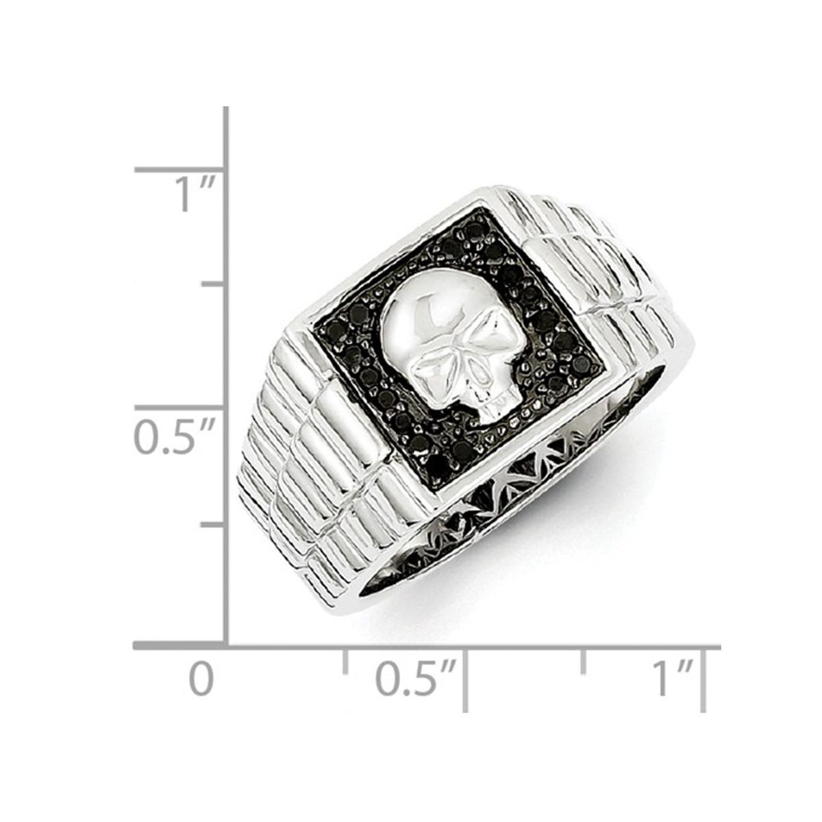 Men's Black Diamond 1/5 Carat (ctw) Polished Skull Ring in Sterling Silver product image