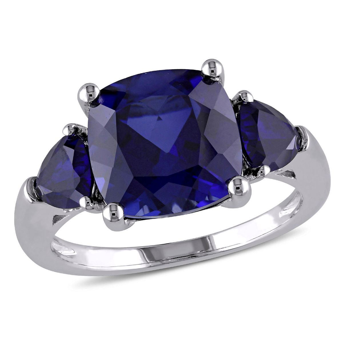 7.10 Carat (ctw) Lab-Created Blue Sapphire Three Stone Ring in Sterling Silver product image
