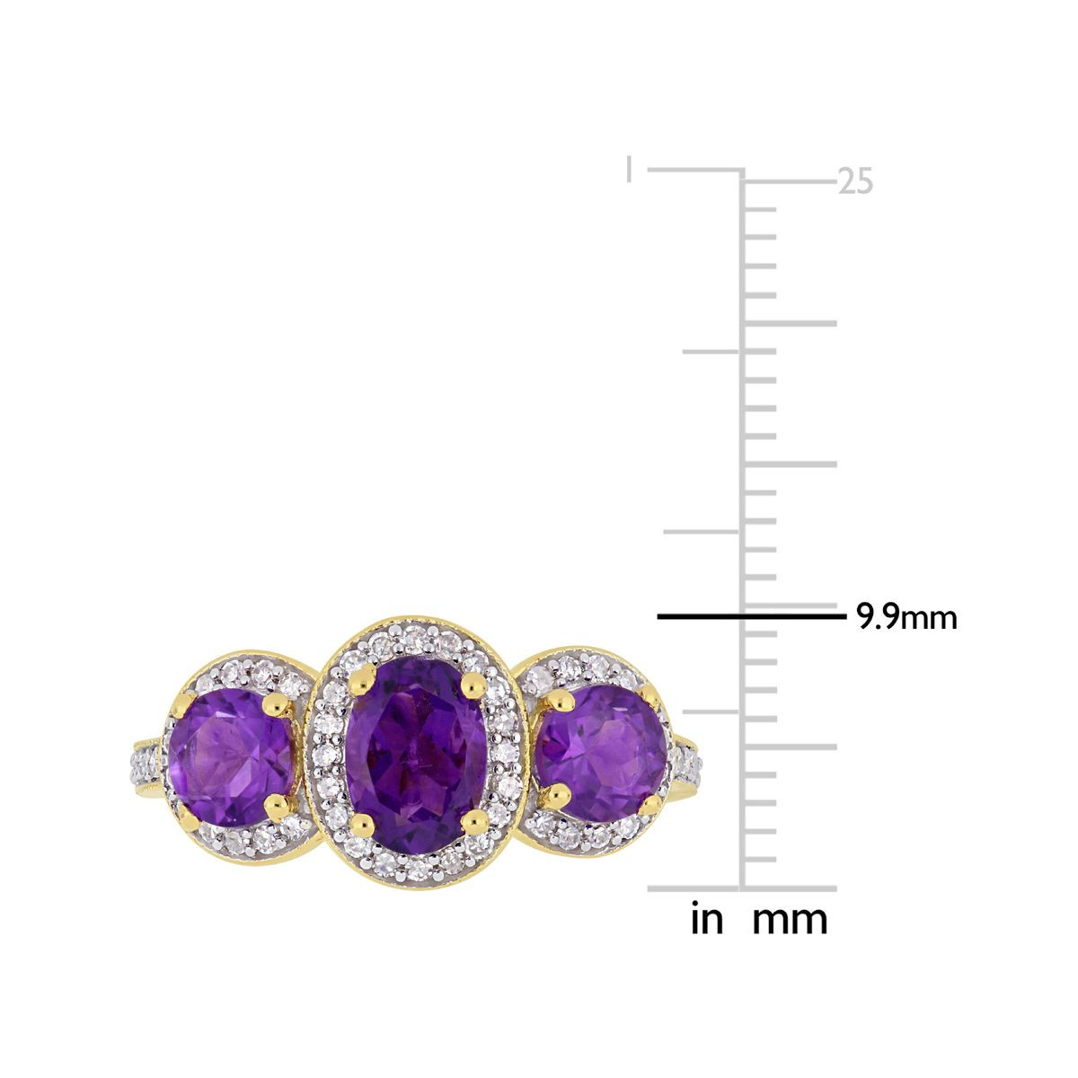 1.60 Carat (ctw) Amethyst Three Stone Ring with Diamonds 1/4 Carat (ctw) product image
