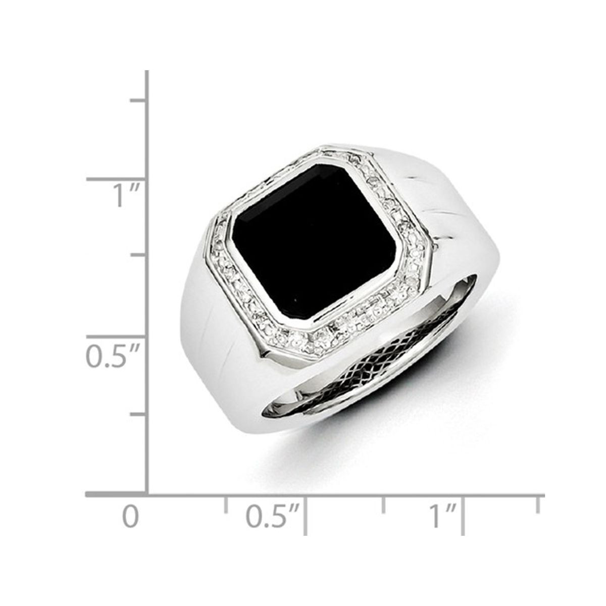 Men's Black Onyx Ring with Accent Diamonds in Rhodium Plated Sterling Silver product image