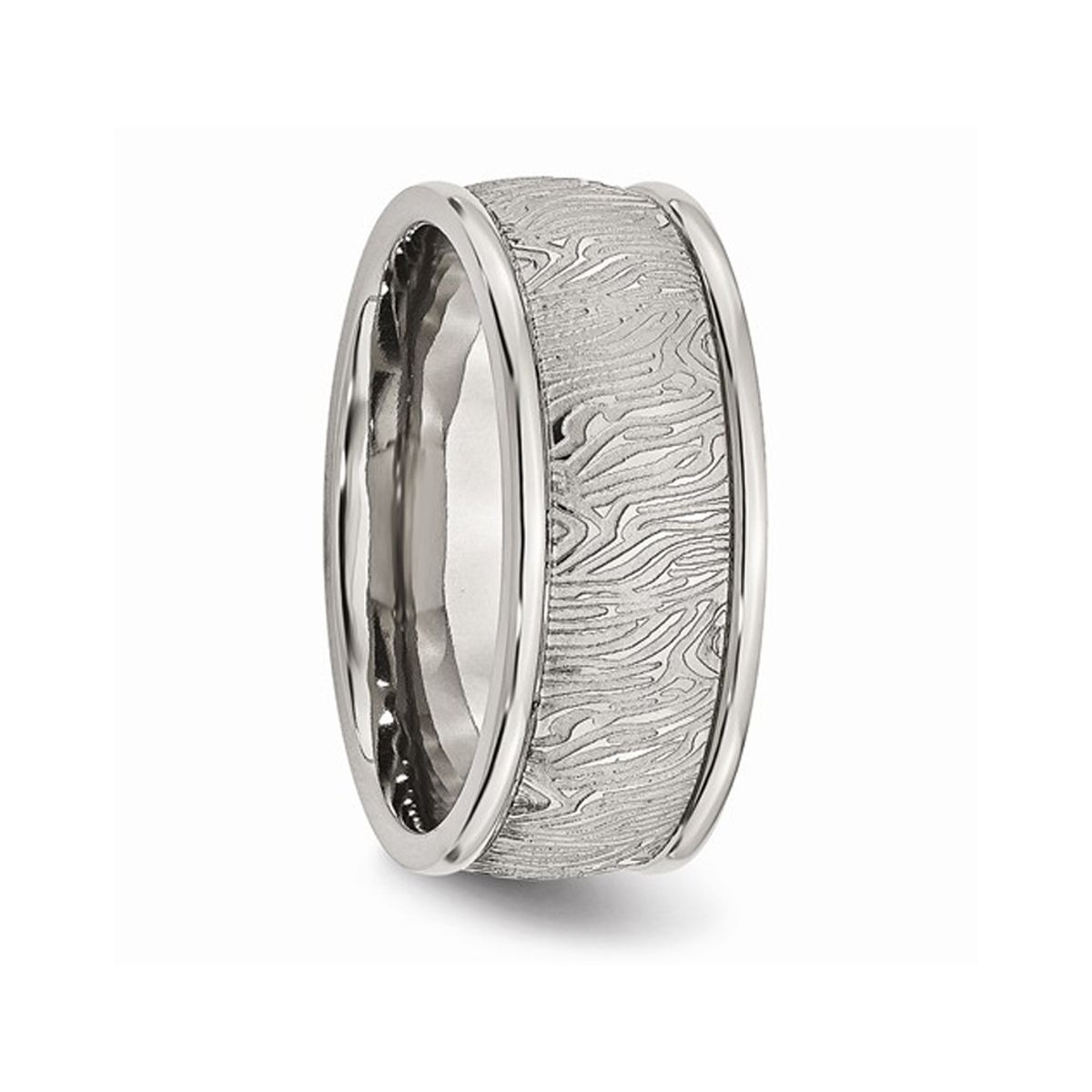 Men's Stainless Steel 9mm Textured Wedding Band Ring with Rounded Ridge product image