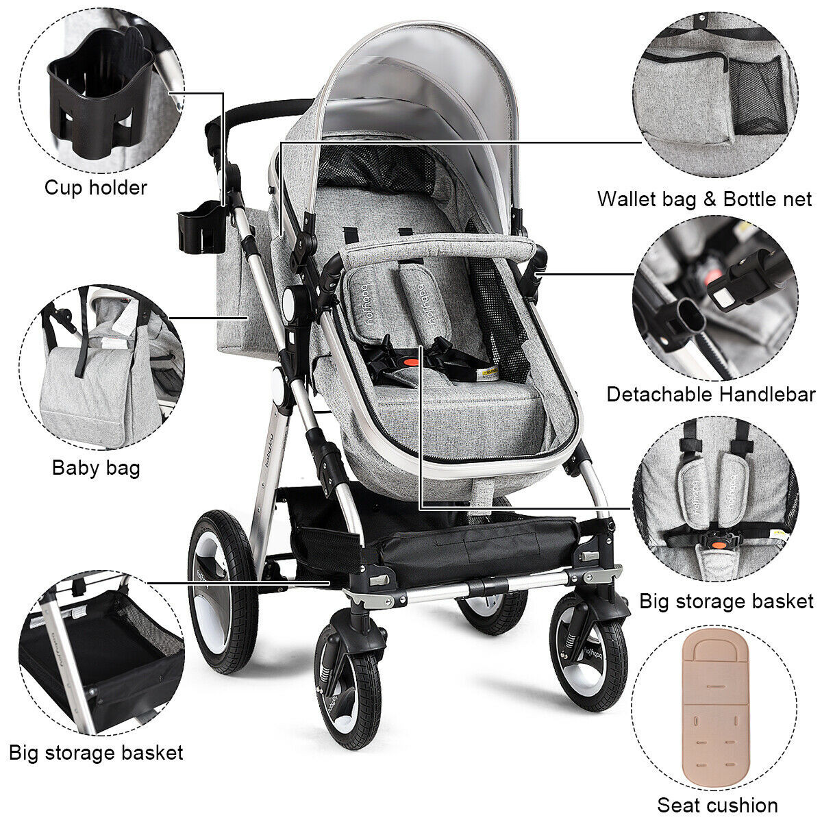 Folding Infant Baby Stroller with Adjustable Canopy product image