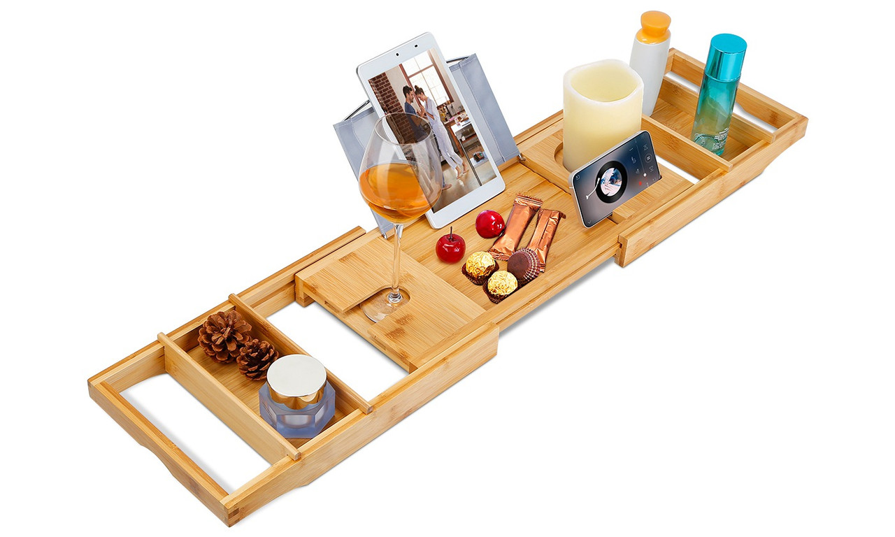 NewHome™ Bamboo Adjustable Width Bathroom Caddy Tray product image