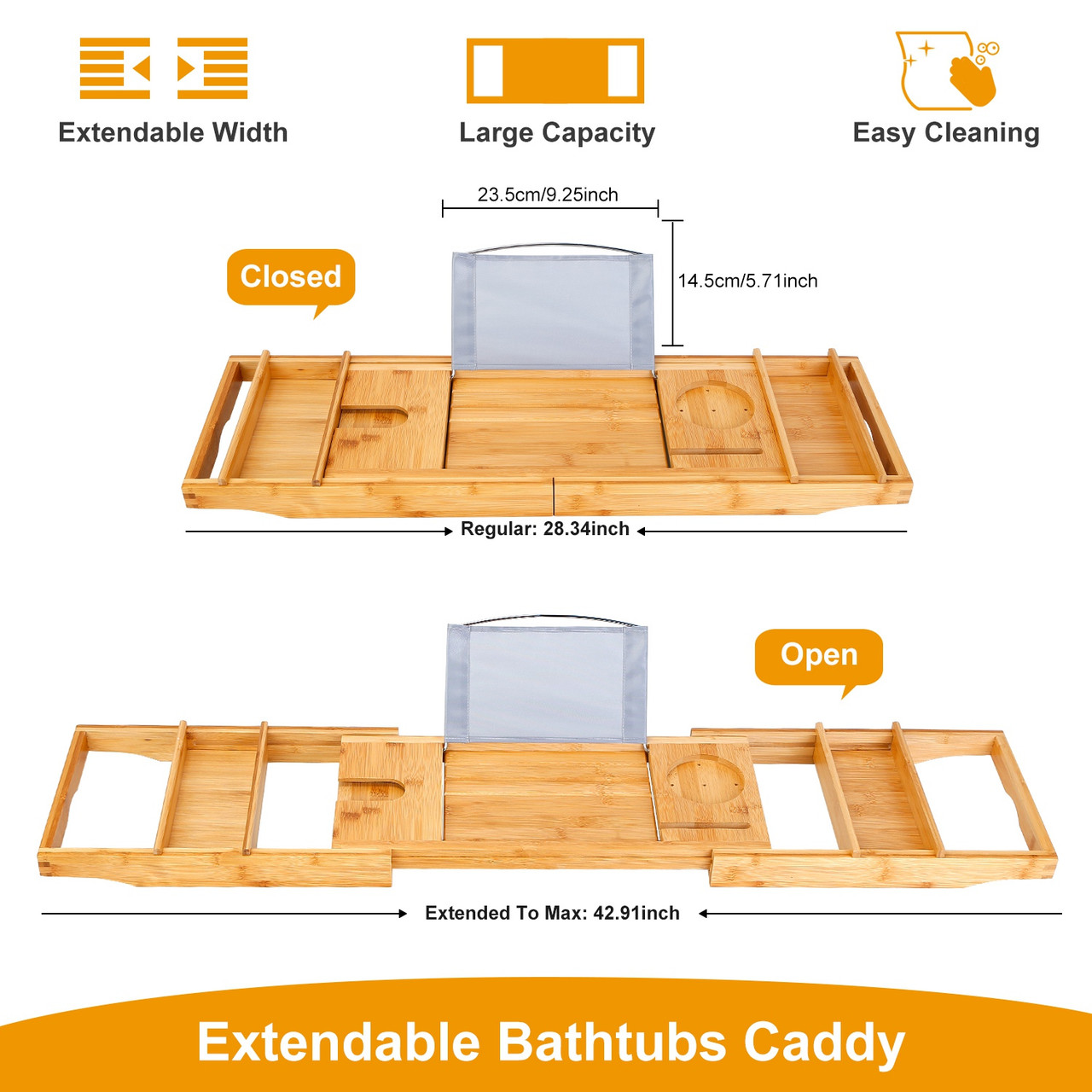 NewHome™ Bamboo Adjustable Width Bathroom Caddy Tray product image