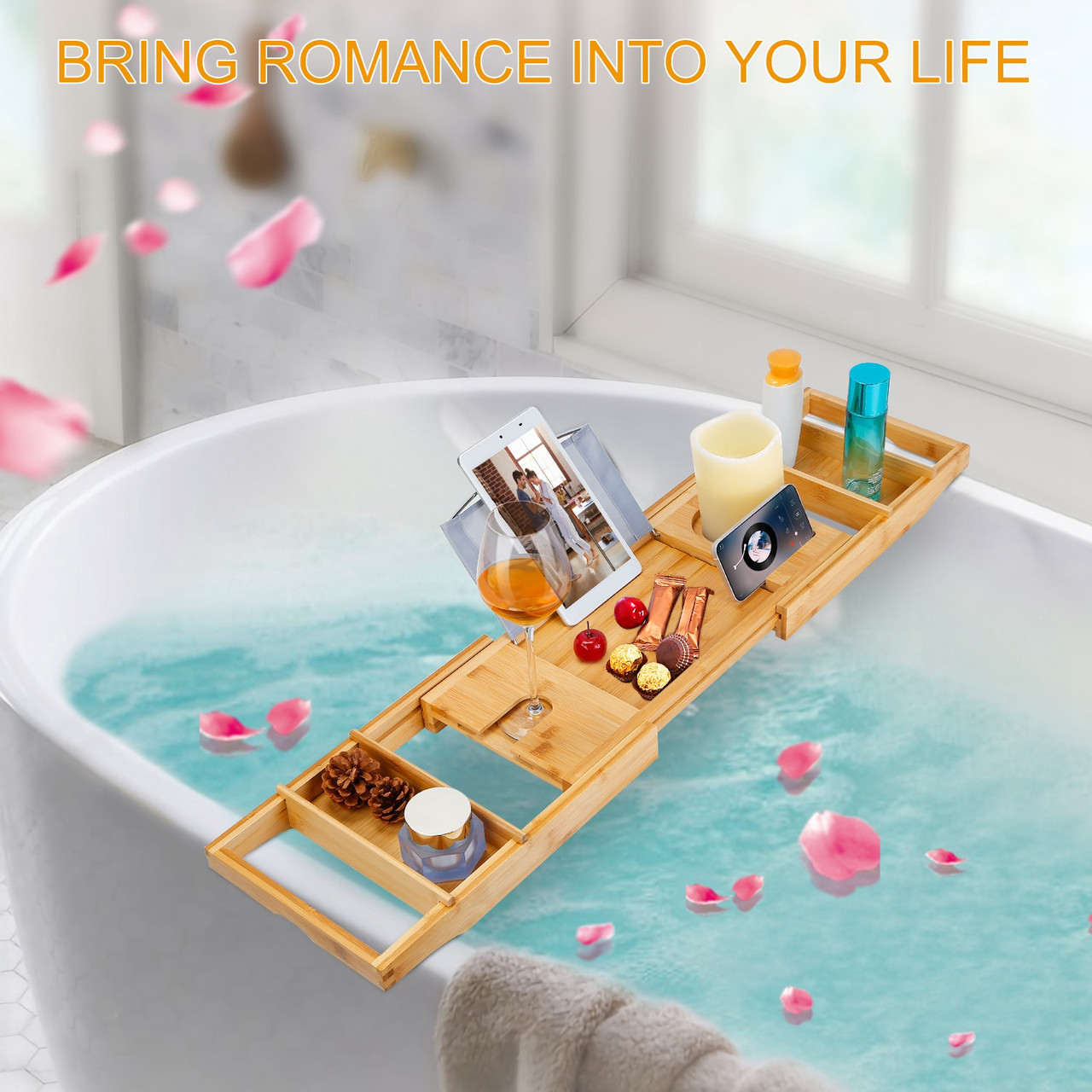 NewHome™ Bamboo Adjustable Width Bathroom Caddy Tray product image