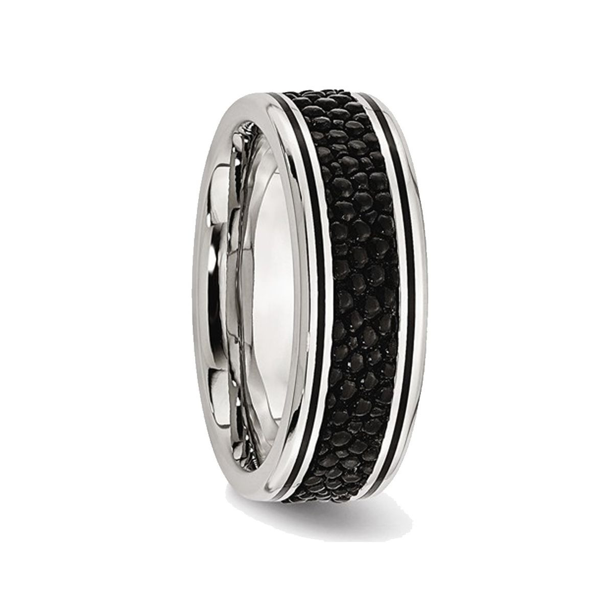 8mm Men's Stainless Steel Grooved Stingray Inlay Wedding Band Ring product image