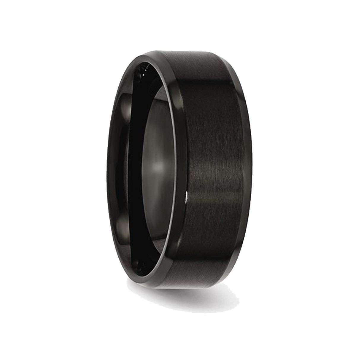 8mm Men's Black Plated Stainless Steel Beveled Edge Wedding Band product image